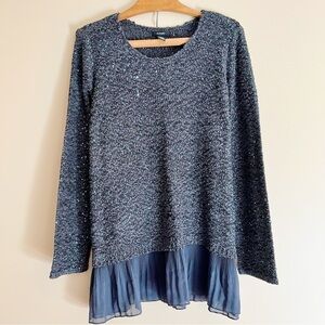 Alfani Navy Ruffle Hem Sparkle Sweater